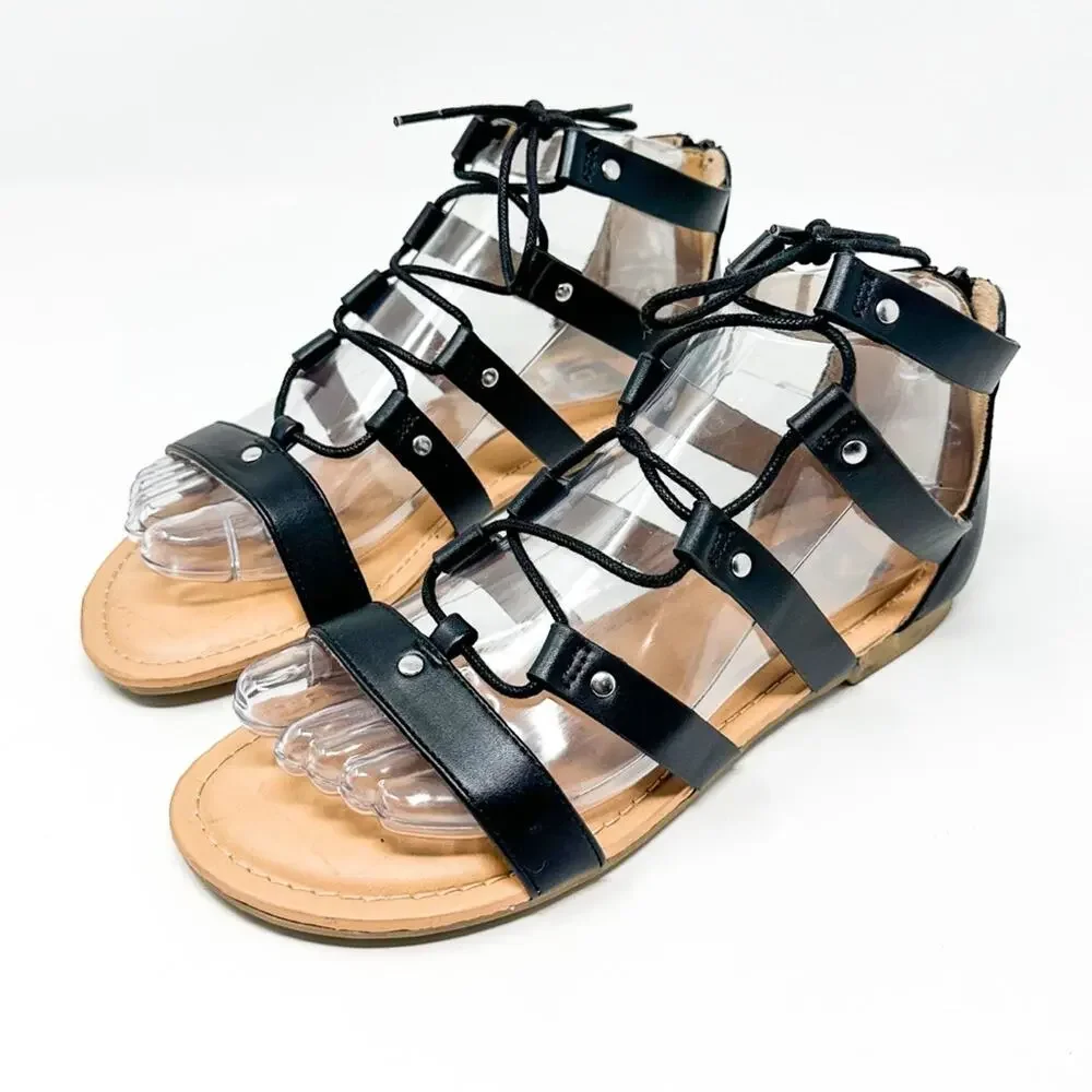 NEW DV by Dolce Vita Girl’s Curse Black Faux Leather Gladiator Sandal, Size 4